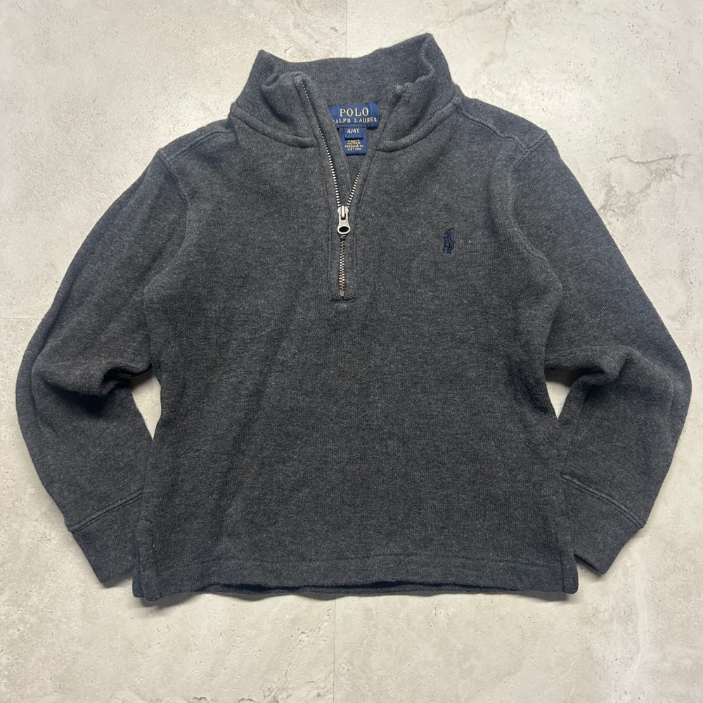 Polo Ralph Lauren Quarter Zip Sweater Grey Kids Size 4T Cotton Knit Pullover